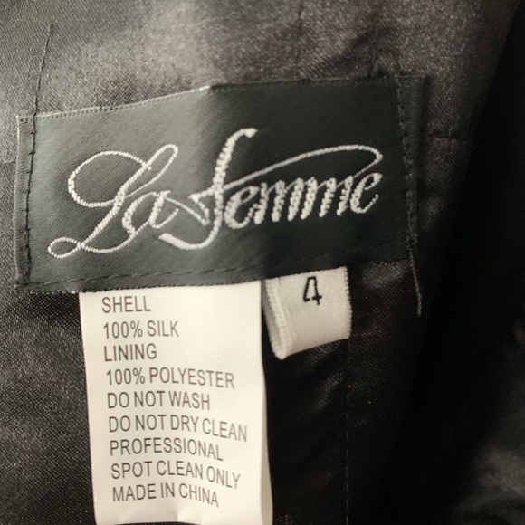 NWT Stunning Jeweled-Strap V-Neck Prom Long Dress by La Femme, Silk, Black Sz 4 - Picture 10 of 13